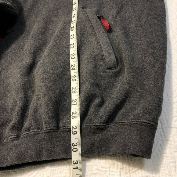 Fubu Charcoal Gray Hoodie Sweatshirt Red Accents Drawstring Hood Mens Size L - Picture 12 of 12